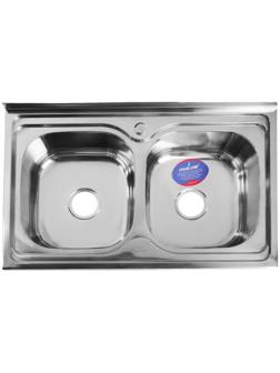 Мойка кухонная MIXLINE 530528, накладная, двойная, 0.6 мм, 80х50х18 см, 3 1/2