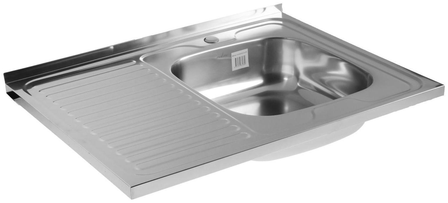 Мойка кухонная MIXLINE 527971, накладная, толщина 0.4 мм, 80х60х16 см, правая, выпуск 1 1/2