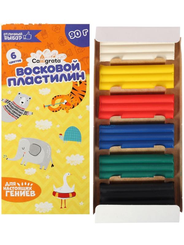 Пластилин мягкий (восковой) Calligrata, 6 цветов, 90 г