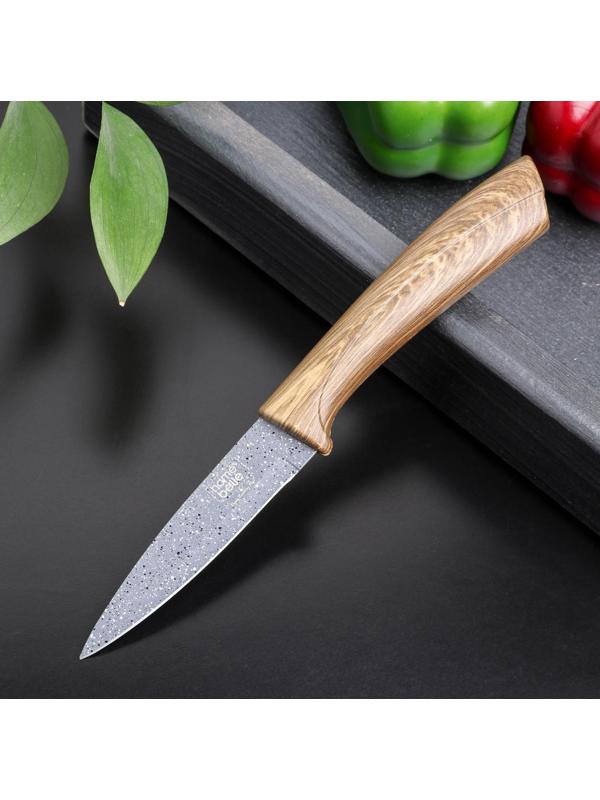 Нож с антиналипающим покрытием Доляна «Гранит», лезвие 9 см, цвет серо-коричневый