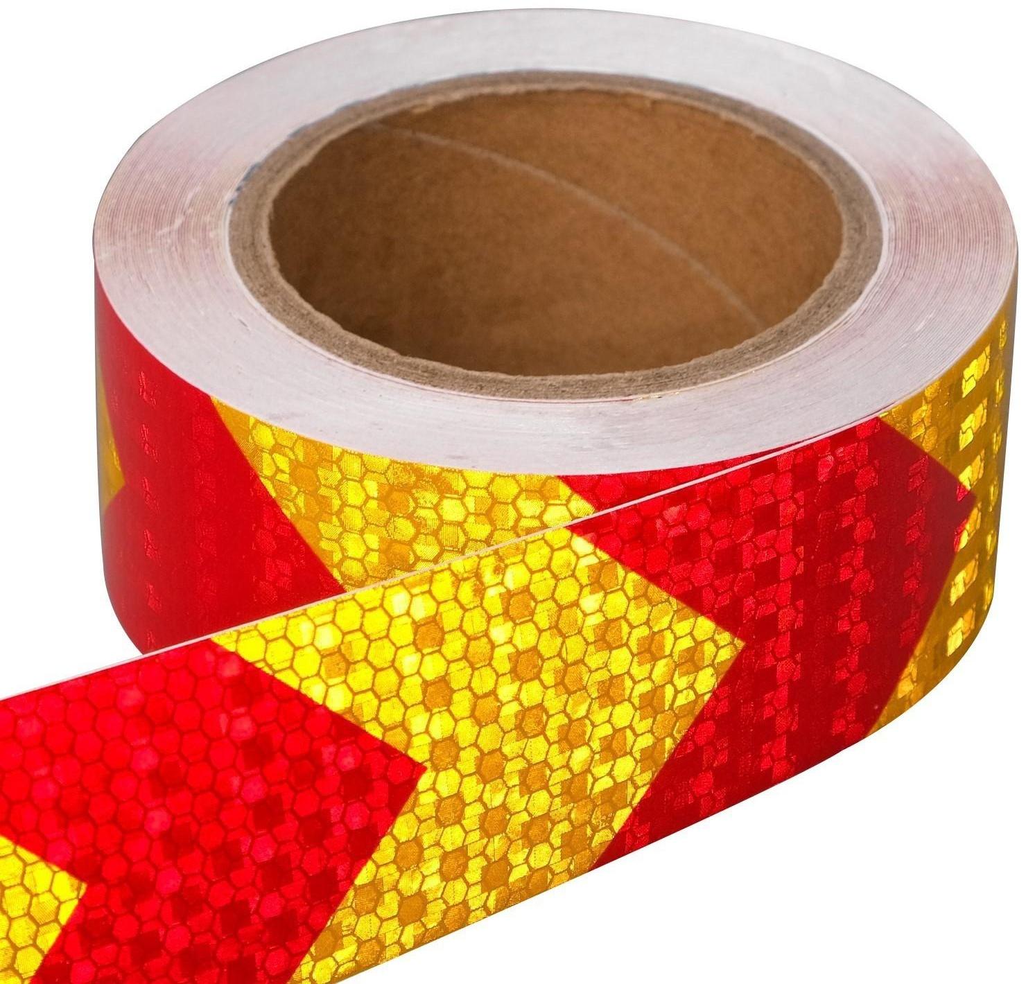 Светоотражающая лента, самоклеящаяся, красно-желтая, 5 см х 10 м