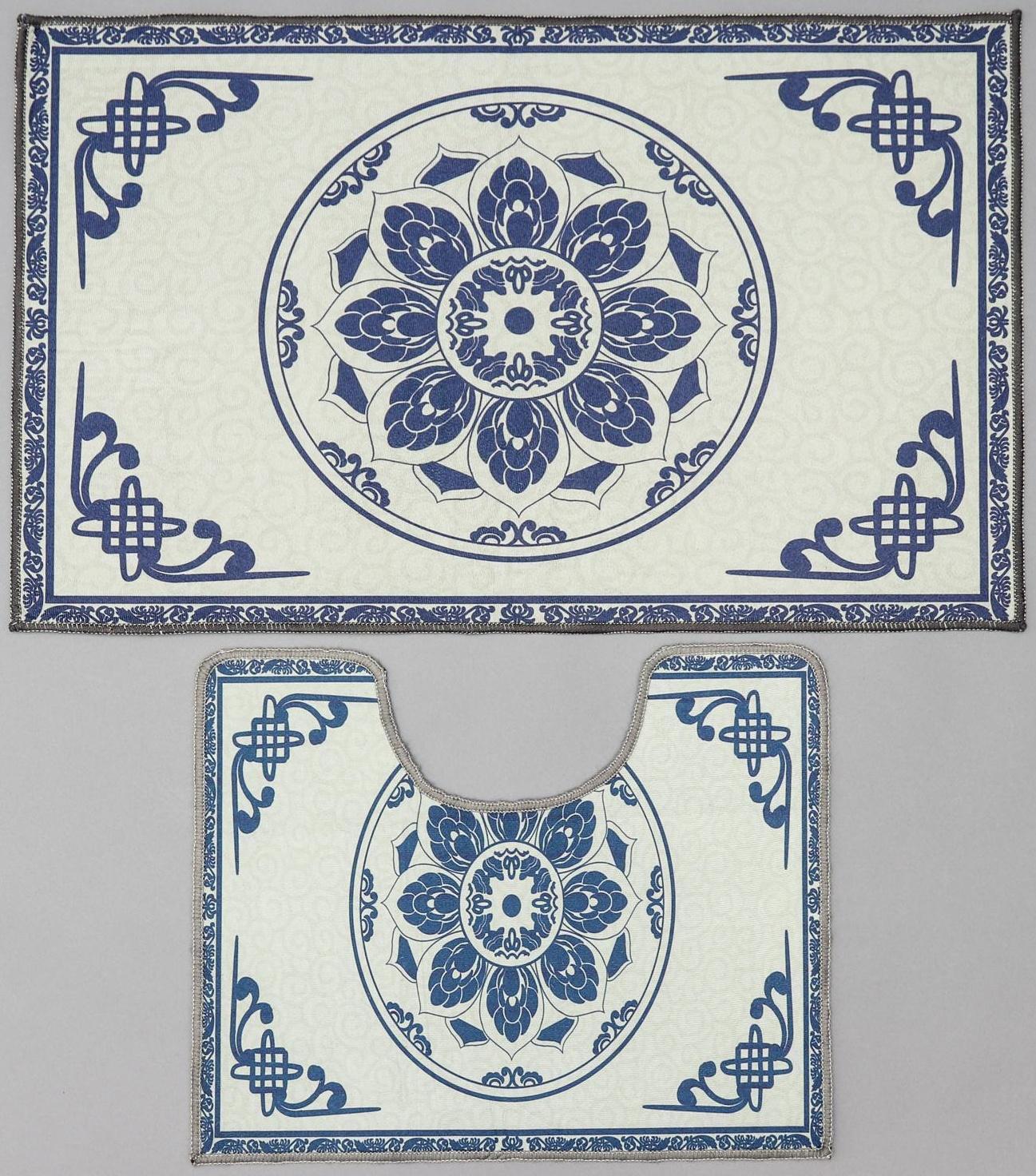 Набор ковриков для ванной и туалета Доляна «Адиса», 2 шт: 50×78 см, 40×50 см, цвет синий