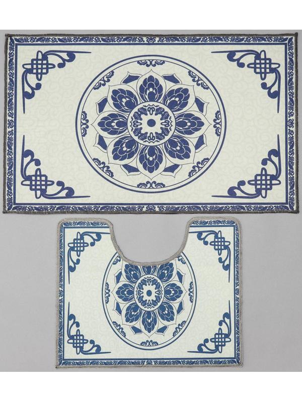 Набор ковриков для ванной и туалета Доляна «Адиса», 2 шт: 50×78 см, 40×50 см, цвет синий