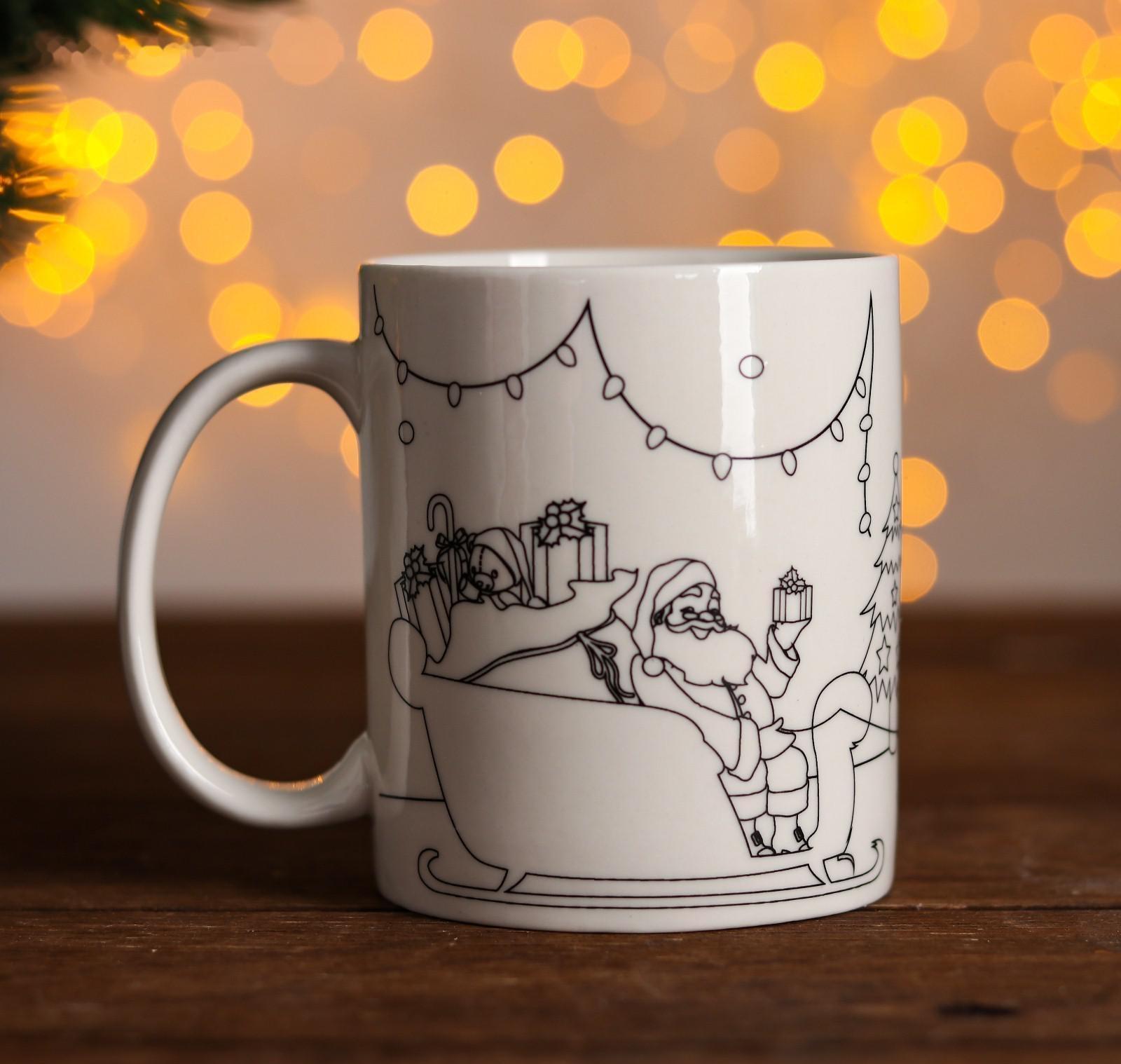 Набор кружка под раскраску «Новогодняя» краска 6 цв по 2 мл, кисть