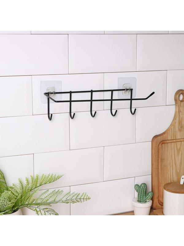 Держатель для кухонных принадлежностей настенный Доляна, 5 крючков, 28×8×8 см, цвет чёрный