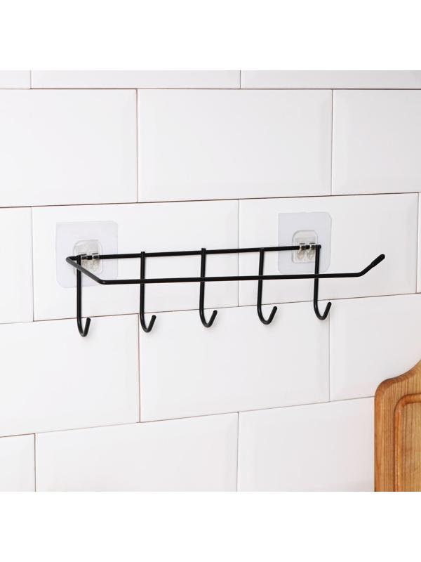 Держатель для кухонных принадлежностей настенный Доляна, 5 крючков, 28×8×8 см, цвет чёрный