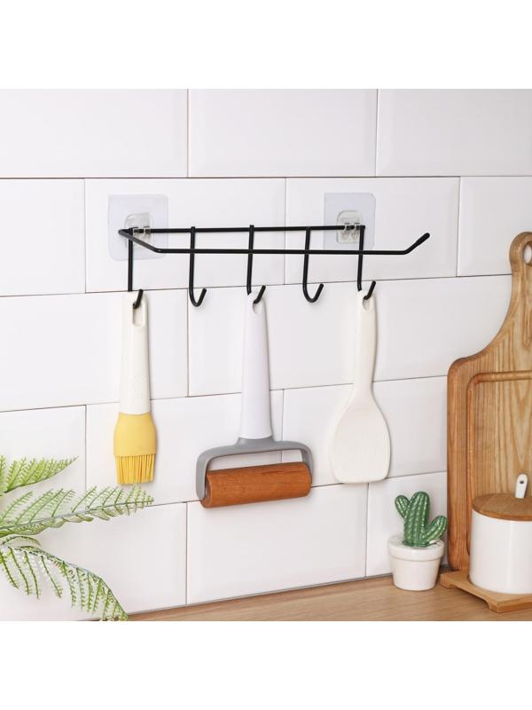 Держатель для кухонных принадлежностей настенный Доляна, 5 крючков, 28×8×8 см, цвет чёрный