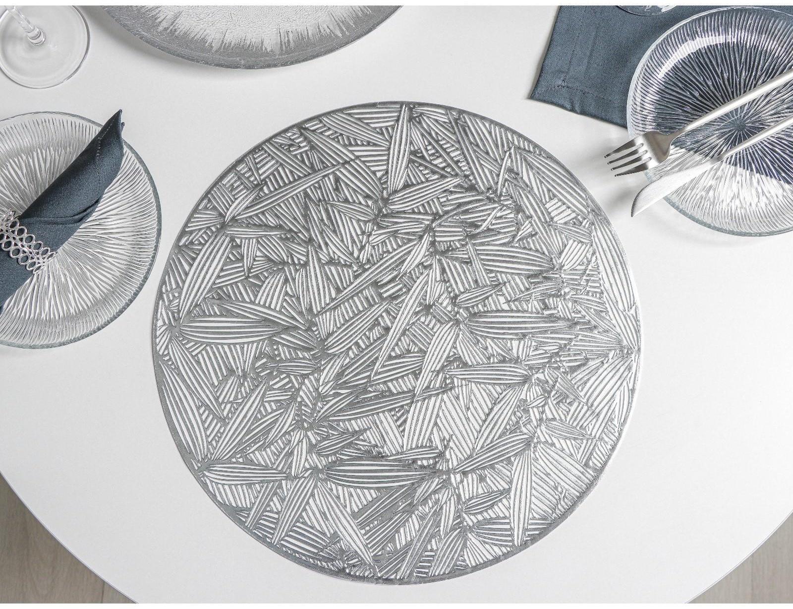 Набор салфеток сервировочных на стол Доляна «Листья», d=38 см, 4 шт, цвет серебряный