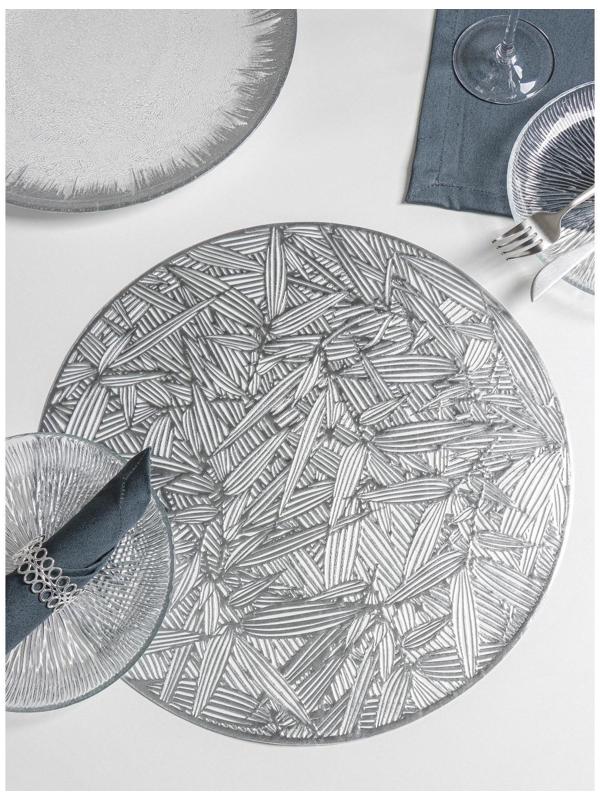 Набор салфеток сервировочных на стол Доляна «Листья», d=38 см, 4 шт, цвет серебряный