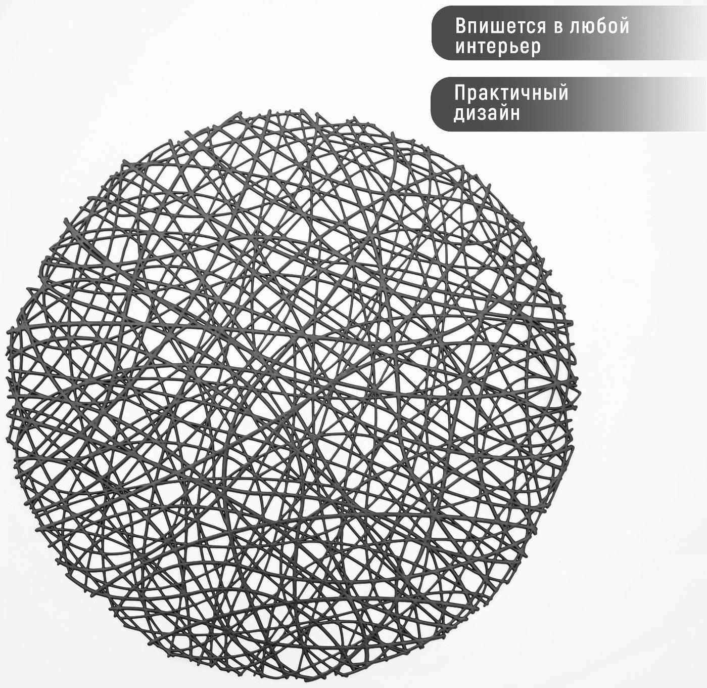 Набор салфеток сервировочных на стол Доляна «Паутинка», d=38 см, 4 шт, цвет чёрный