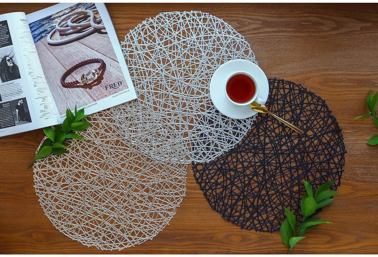 Набор салфеток сервировочных на стол Доляна «Паутинка», d=38 см, 4 шт, цвет чёрный