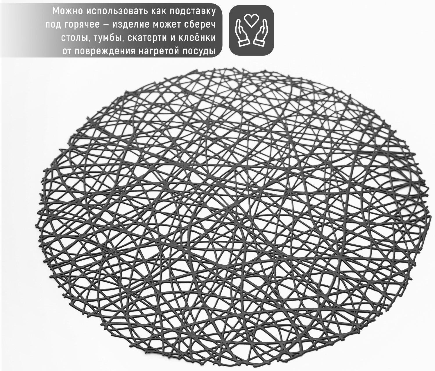Набор салфеток сервировочных на стол Доляна «Паутинка», d=38 см, 4 шт, цвет чёрный
