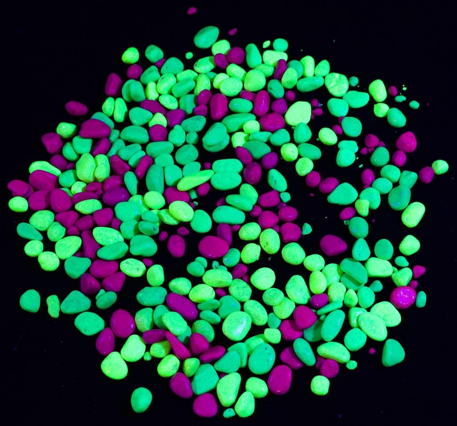 Галька декоративная, флуоресцентнная микс: лимонный, зеленый, пурпурный, 350 г, фр.8-12 мм