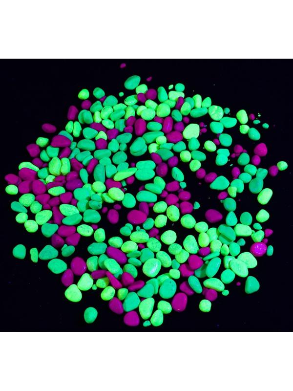 Галька декоративная, флуоресцентнная микс: лимонный, зеленый, пурпурный, 350 г, фр.8-12 мм