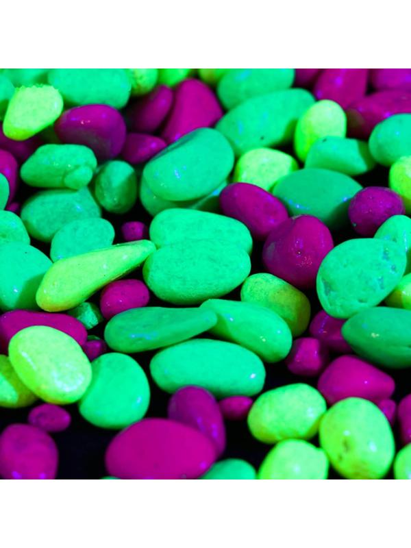 Галька декоративная, флуоресцентнная микс: лимонный, зеленый, пурпурный, 350 г, фр.8-12 мм