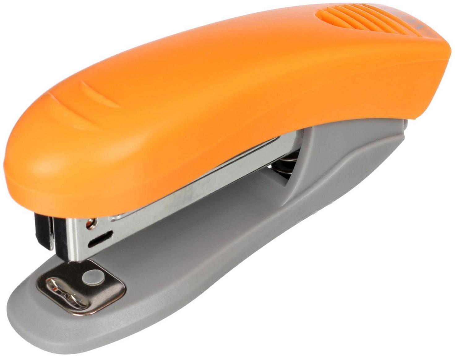 Степлер №10, до 10 листов, deVENTE, пластиковый корпус, встроенный антистеплер, неоновый оранжевый