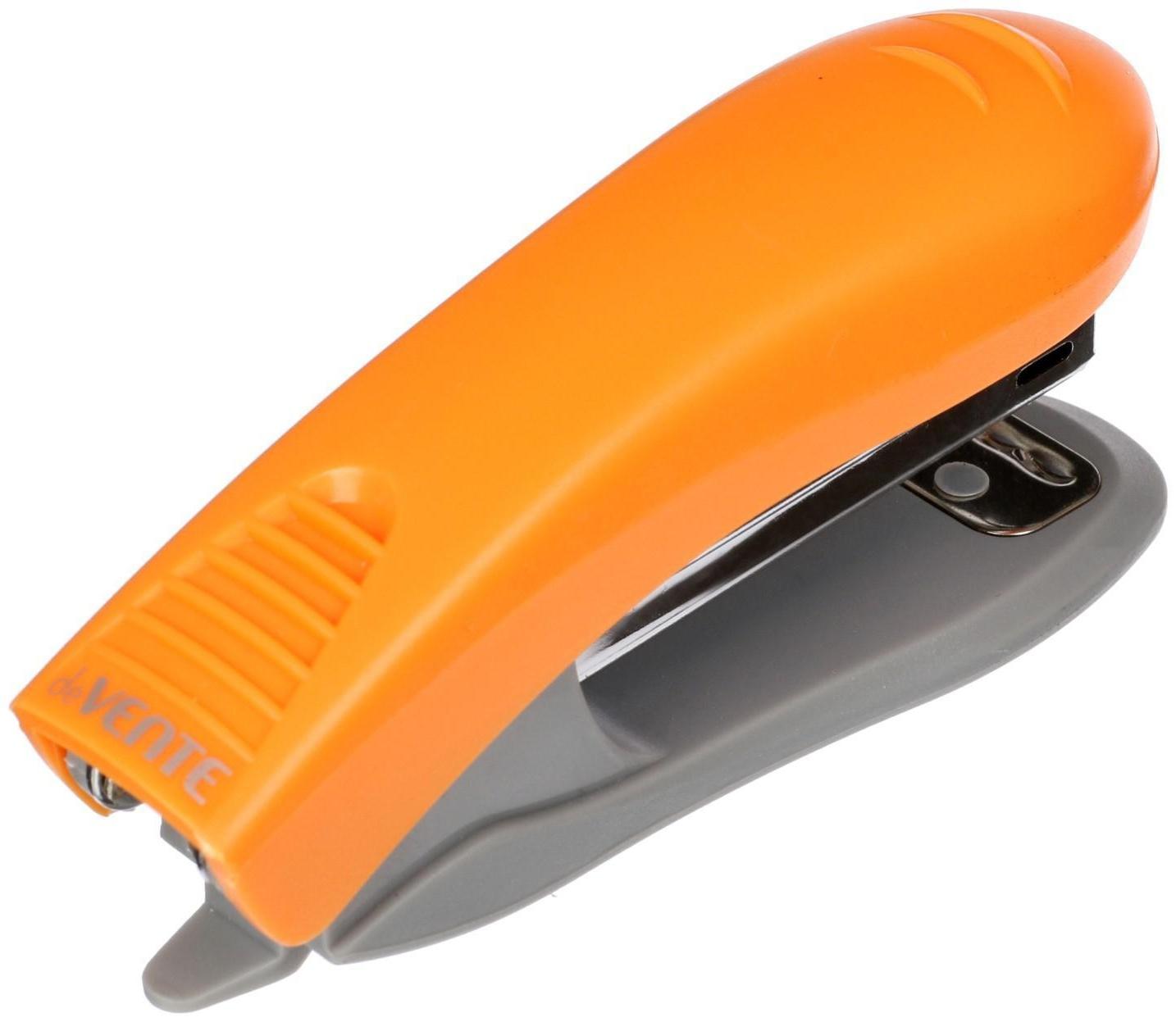 Степлер №10, до 10 листов, deVENTE, пластиковый корпус, встроенный антистеплер, неоновый оранжевый