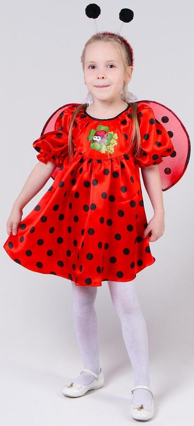 Карнавальный костюм «Божья коровка», атлас, платье, крылья, ободок, рост 110-116 см