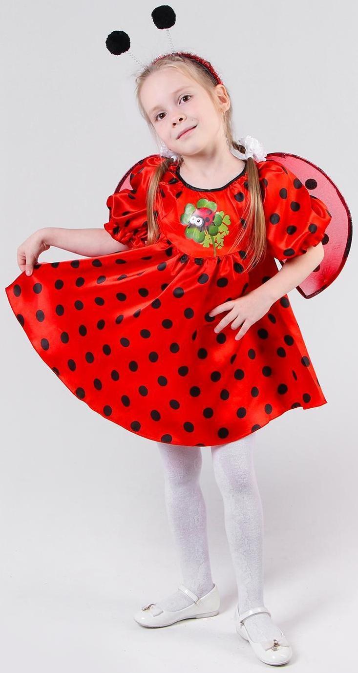 Карнавальный костюм «Божья коровка», атлас, платье, крылья, ободок, рост 110-116 см