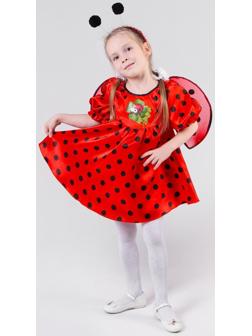 Карнавальный костюм «Божья коровка», атлас, платье, крылья, ободок, рост 110-116 см