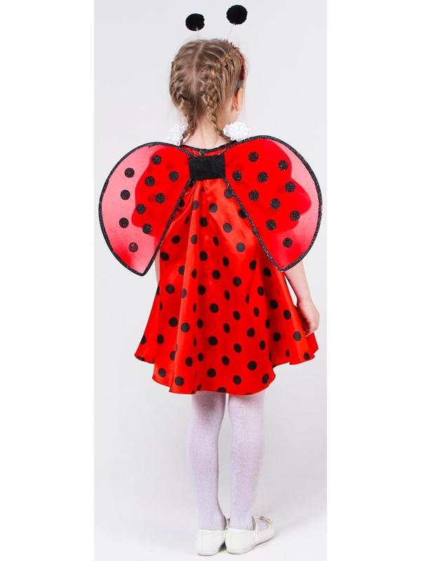 Карнавальный костюм «Божья коровка», атлас, платье, крылья, ободок, рост 110-116 см