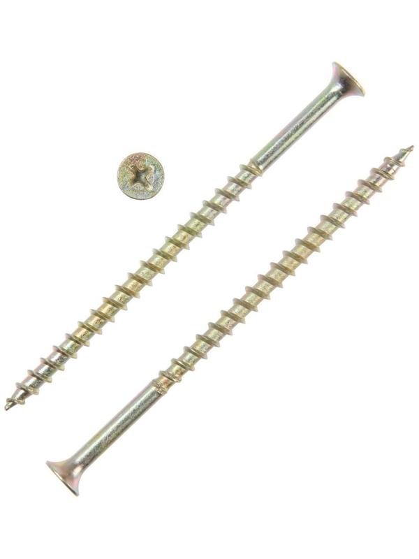 Саморез 4.2х89(90) мм ТУНДРА PREMIUM, потай, крупная резьба, шлиц PH, желтый цинк, 1 кг