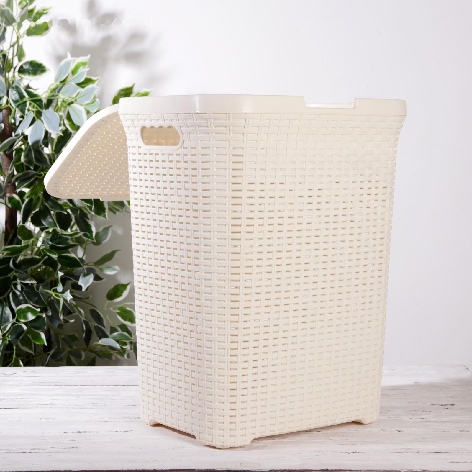 Корзина бельевая с крышкой, 60 л, 34×44×56 см, цвет слоновая кость