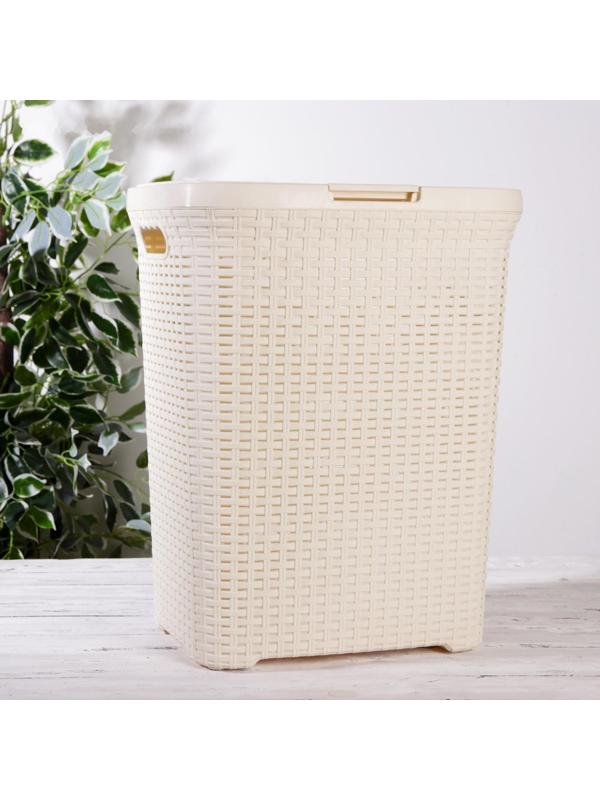 Корзина бельевая с крышкой, 60 л, 34×44×56 см, цвет слоновая кость