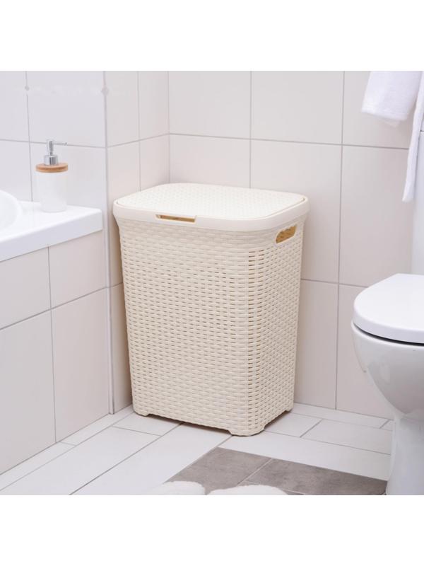 Корзина бельевая с крышкой, 60 л, 34×44×56 см, цвет слоновая кость