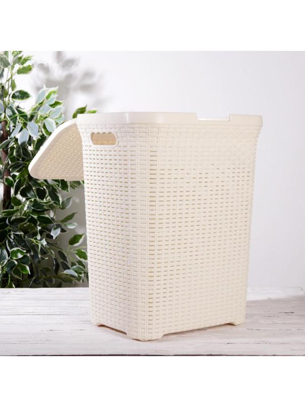 Корзина бельевая с крышкой, 60 л, 34×44×56 см, цвет слоновая кость