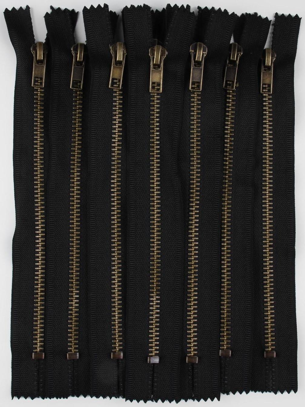 Молния джинсовая, №5, неразъёмная, замок автомат, 18 см, цвет чёрный/антик