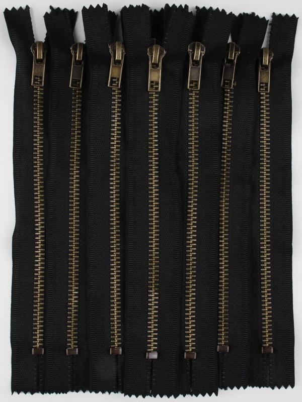 Молния джинсовая, №5, неразъёмная, замок автомат, 18 см, цвет чёрный/антик