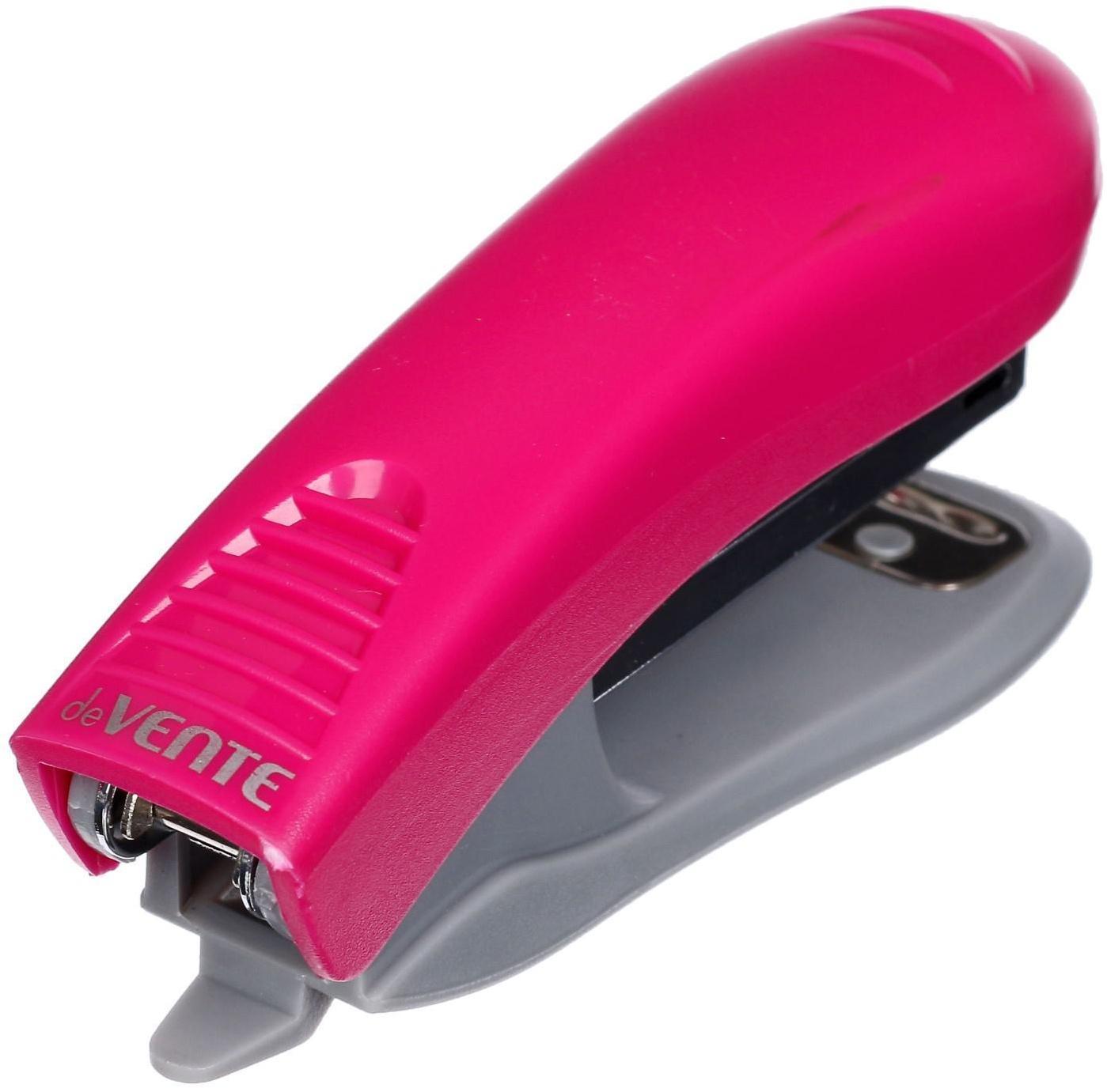Cтеплер №10, на 10 листов, deVENTE Neon, пластиковый корпус, встроенный антистеплер, неон розовый