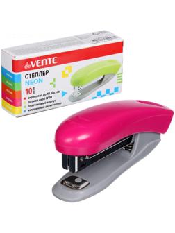 Cтеплер №10, на 10 листов, deVENTE Neon, пластиковый корпус, встроенный антистеплер, неон розовый