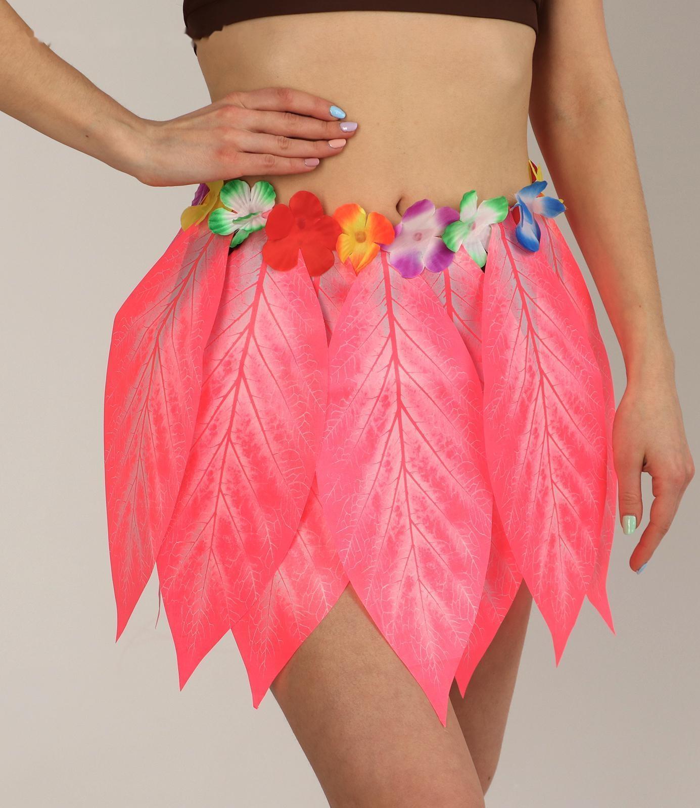 Гавайская юбка «Листики и цветочки» 36 см, цвет розовый