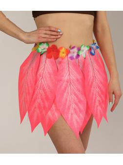 Гавайская юбка «Листики и цветочки» 36 см, цвет розовый