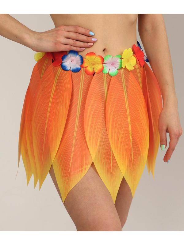 Гавайская юбка «Листики и цветочки» 36 см, цвет оранжевый