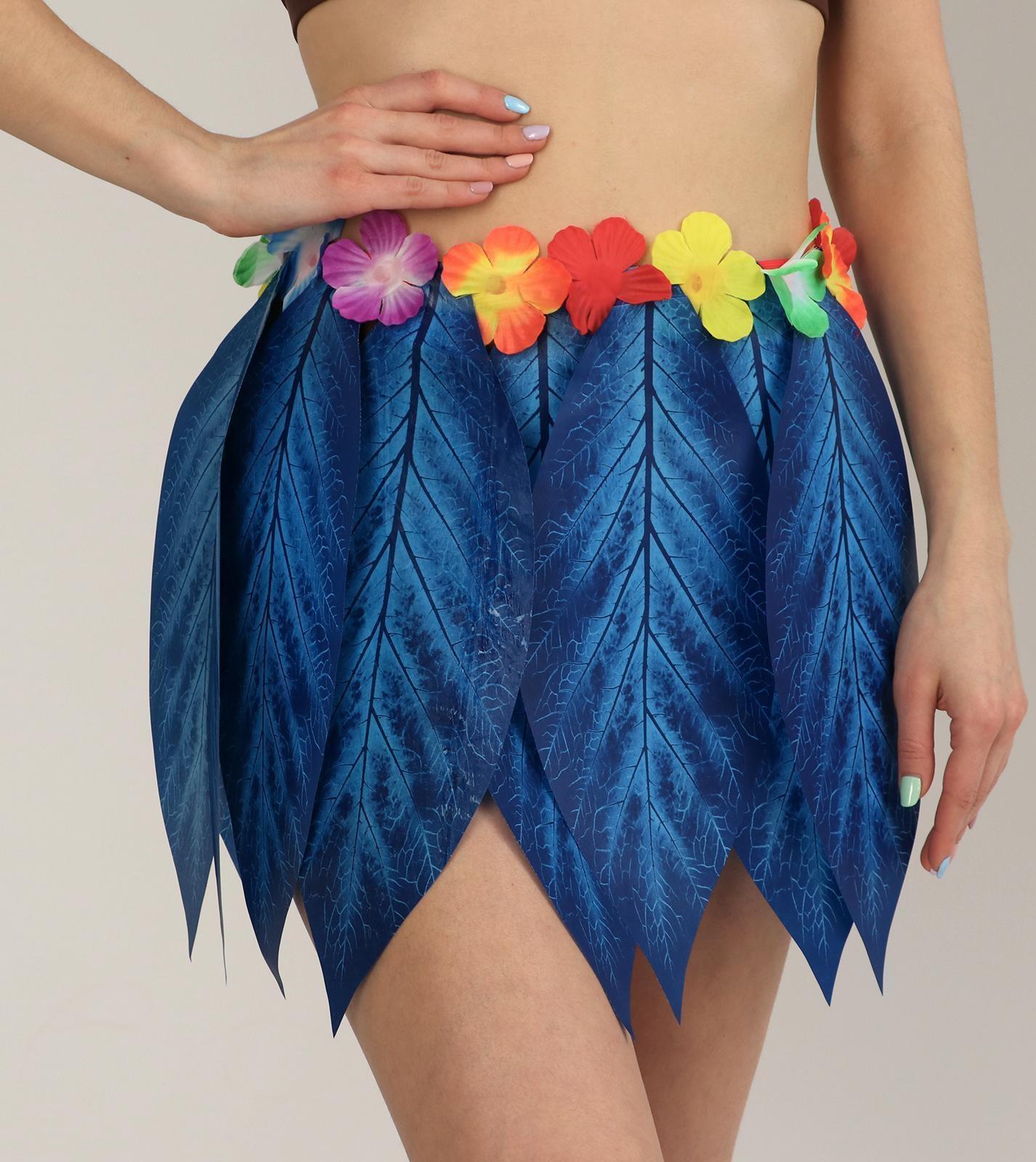 Гавайская юбка «Листики и цветочки» 36 см, цвет синий