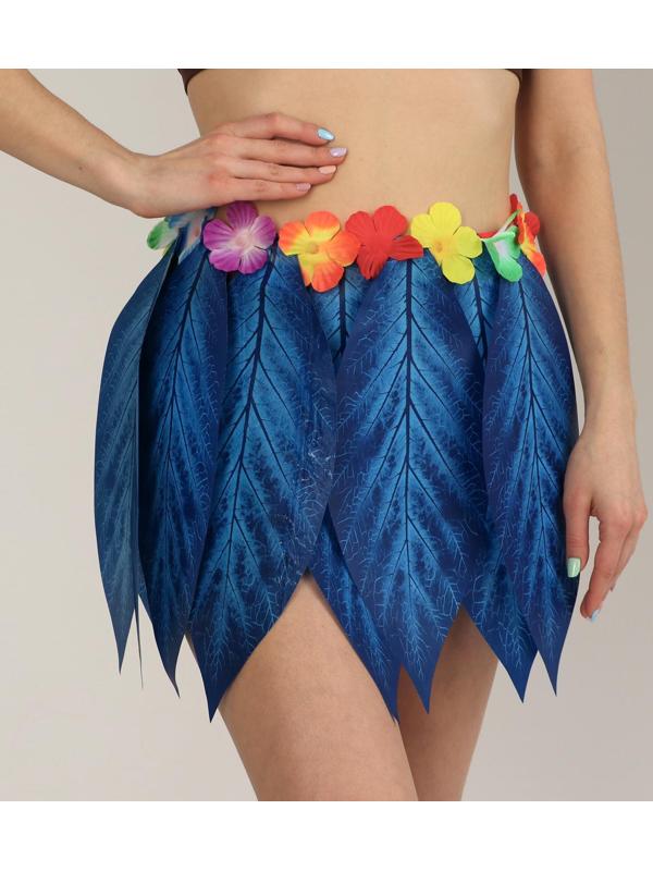 Гавайская юбка «Листики и цветочки» 36 см, цвет синий