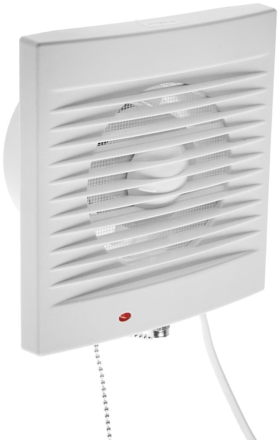 Вентилятор вытяжной ZEIN LOF-03, d=100 мм, 220 В, 15 Вт, сетка, шнурковый выключатель, белый