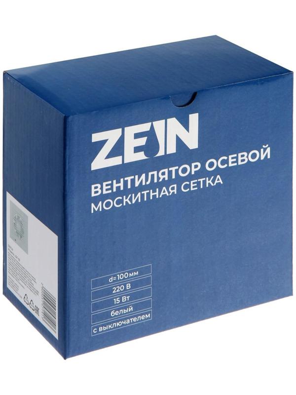 Вентилятор вытяжной ZEIN LOF-03, d=100 мм, 220 В, 15 Вт, сетка, шнурковый выключатель, белый