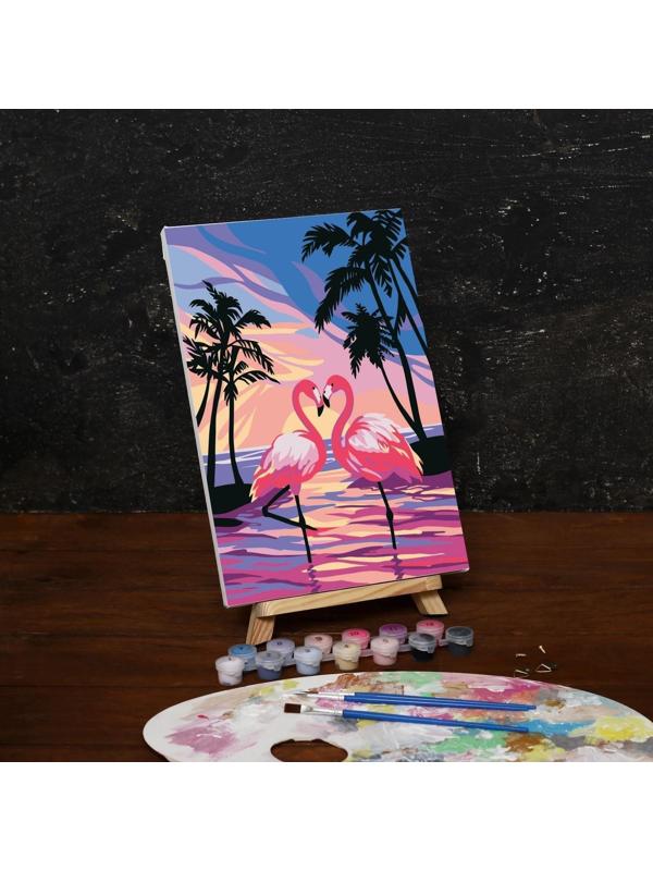 Картина по номерам на холсте с подрамником «Фламинго на закате», 30х20 см