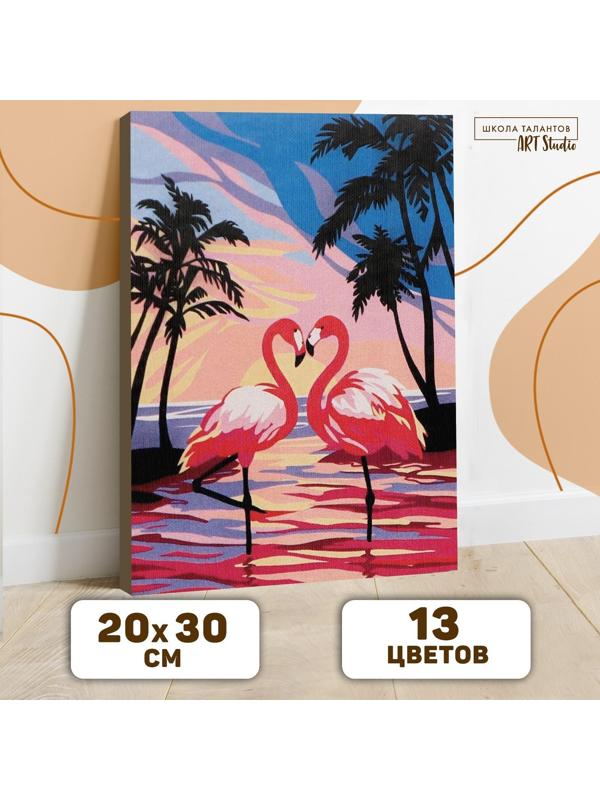 Картина по номерам на холсте с подрамником «Фламинго на закате», 30х20 см