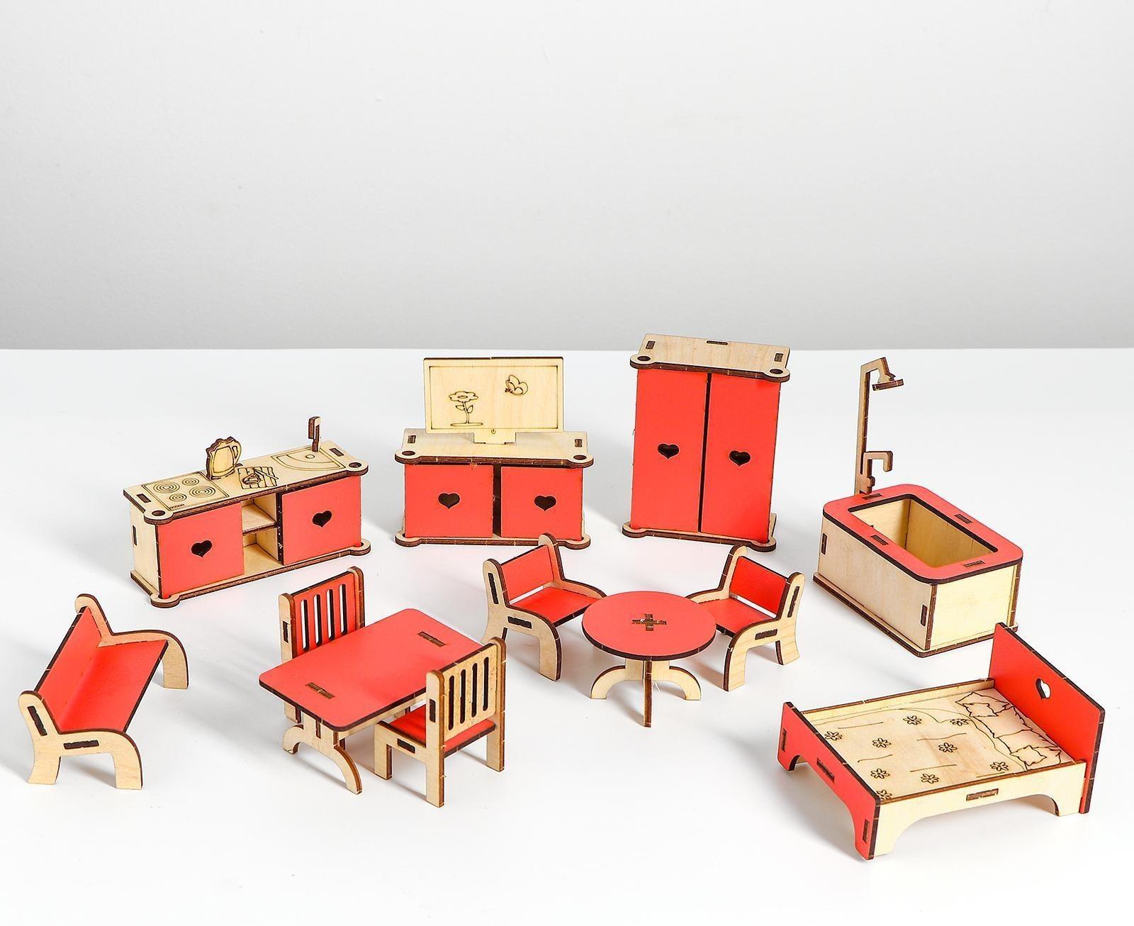 Сборная игрушка Домик «Усадьба Милана» красный с мебелью