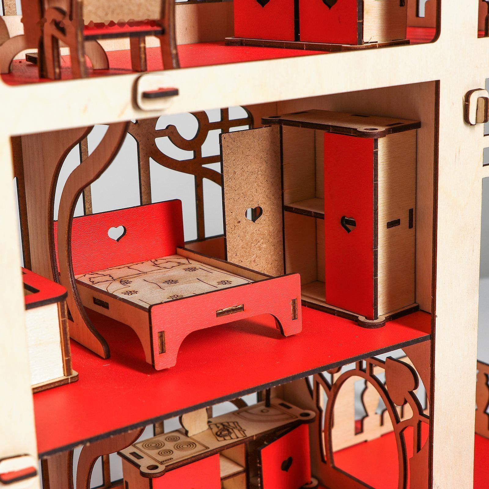 Сборная игрушка Домик «Усадьба Милана» красный с мебелью