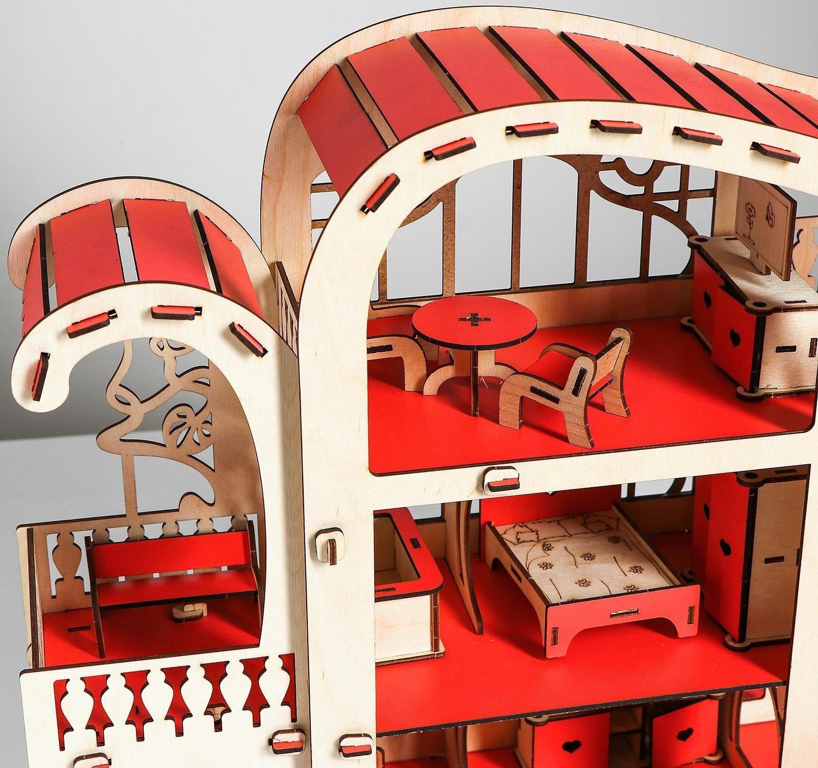 Сборная игрушка Домик «Усадьба Милана» красный с мебелью