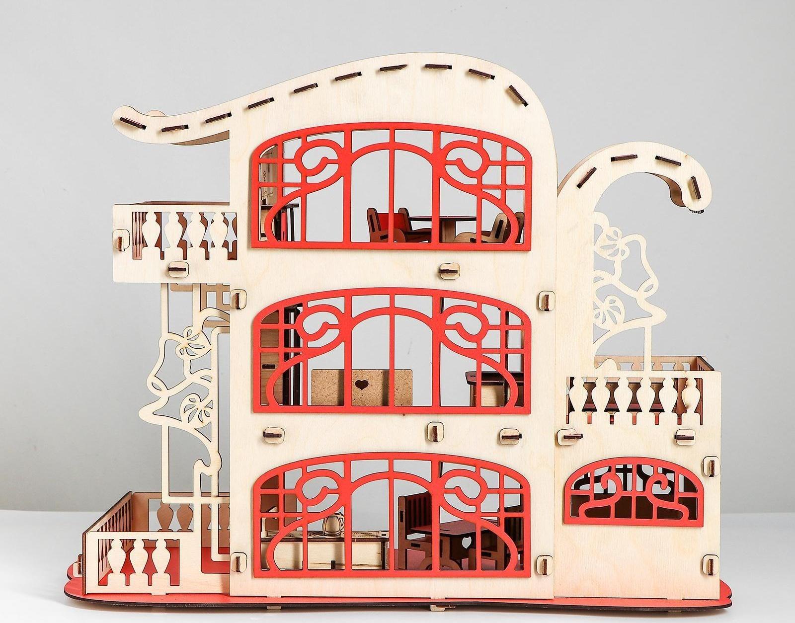 Сборная игрушка Домик «Усадьба Милана» красный с мебелью