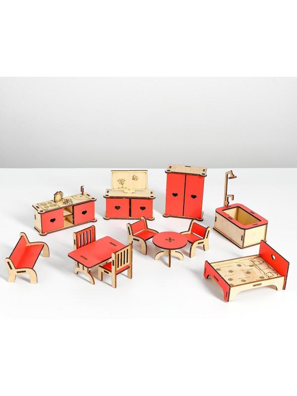 Сборная игрушка Домик «Усадьба Милана» красный с мебелью