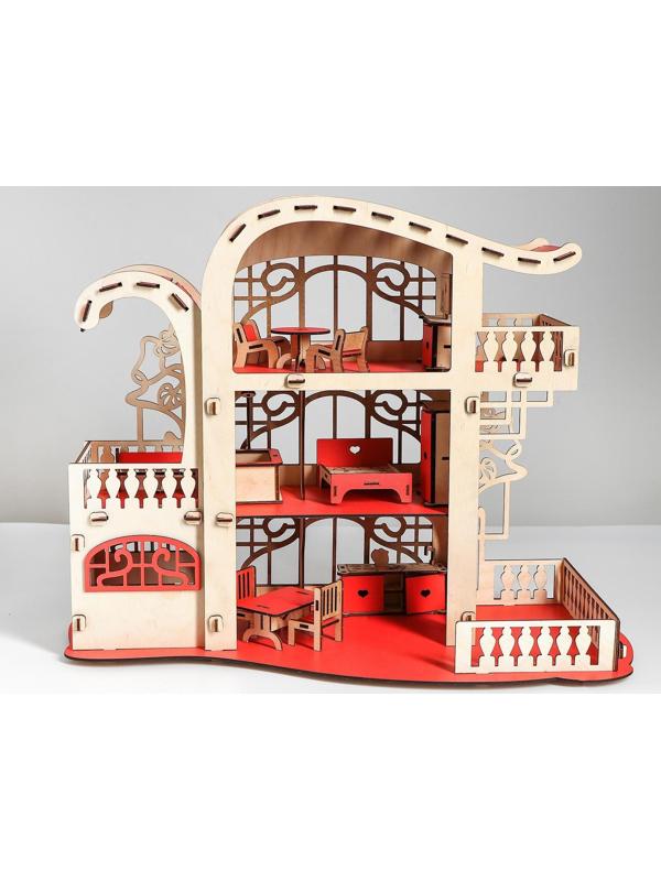 Сборная игрушка Домик «Усадьба Милана» красный с мебелью