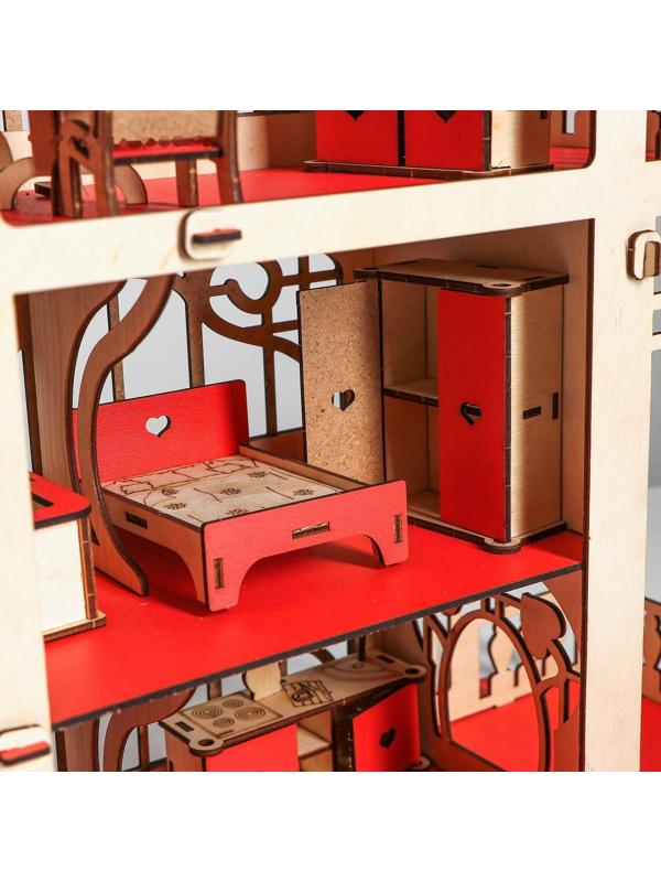 Сборная игрушка Домик «Усадьба Милана» красный с мебелью